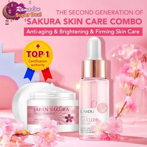 Japan Sakura Extract Face Cream Face Serum Anti-aging Brightening Firming Skin Care Combo