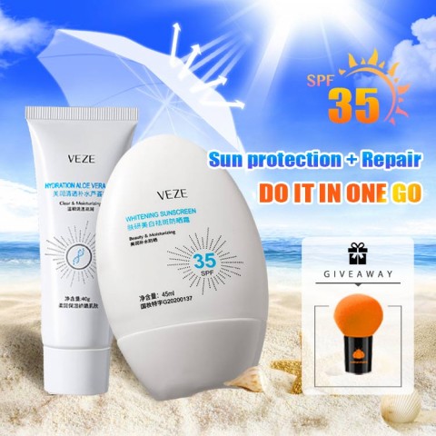 Whitening sunscreen organic aloe vera gel repair kit