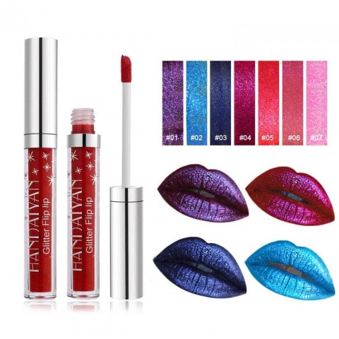 7 Color Glitter Lip Gloss Non-Stick Cup Waterproof Liquid Lipstick